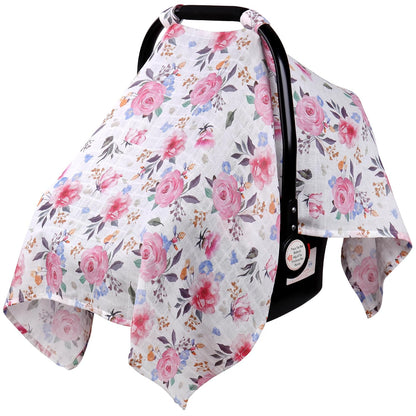 Car Seat Cover Baby Girl, 100% Cotton Muslin Infant Carseat Canopy