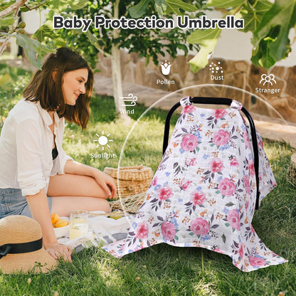 Car Seat Cover Baby Girl, 100% Cotton Muslin Infant Carseat Canopy