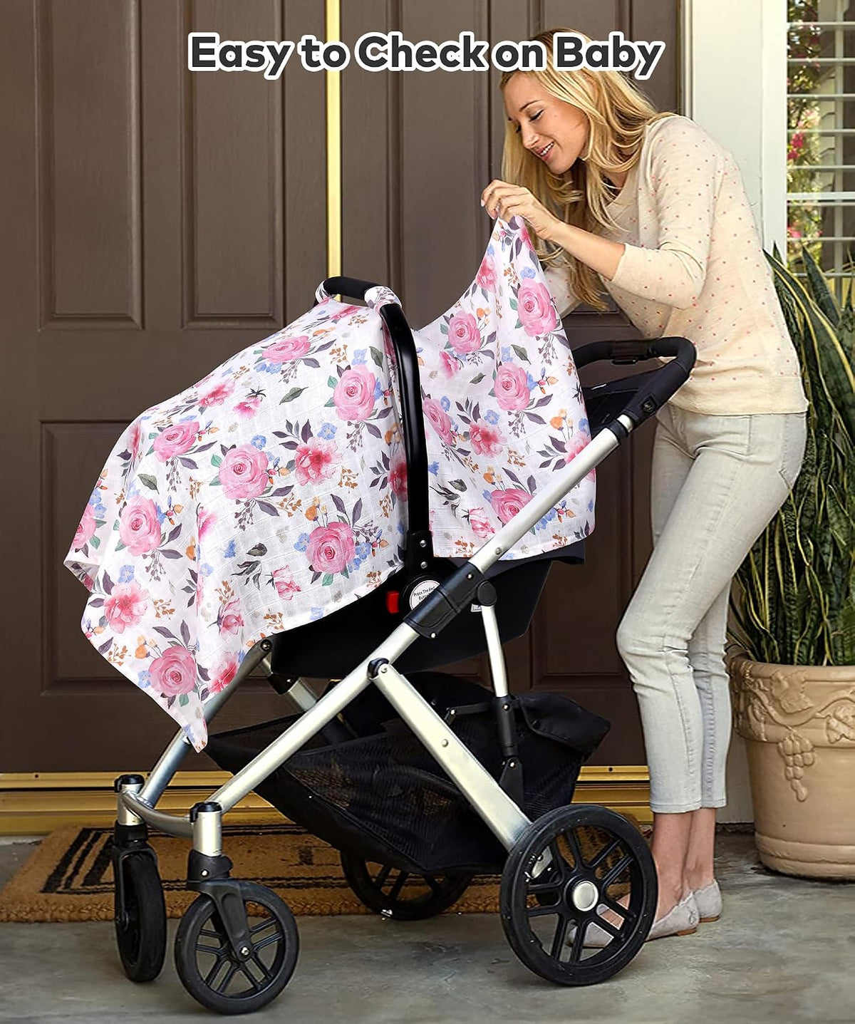 Car Seat Cover Baby Girl, 100% Cotton Muslin Infant Carseat Canopy