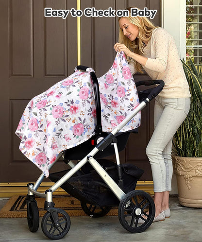 Car Seat Cover Baby Girl, 100% Cotton Muslin Infant Carseat Canopy