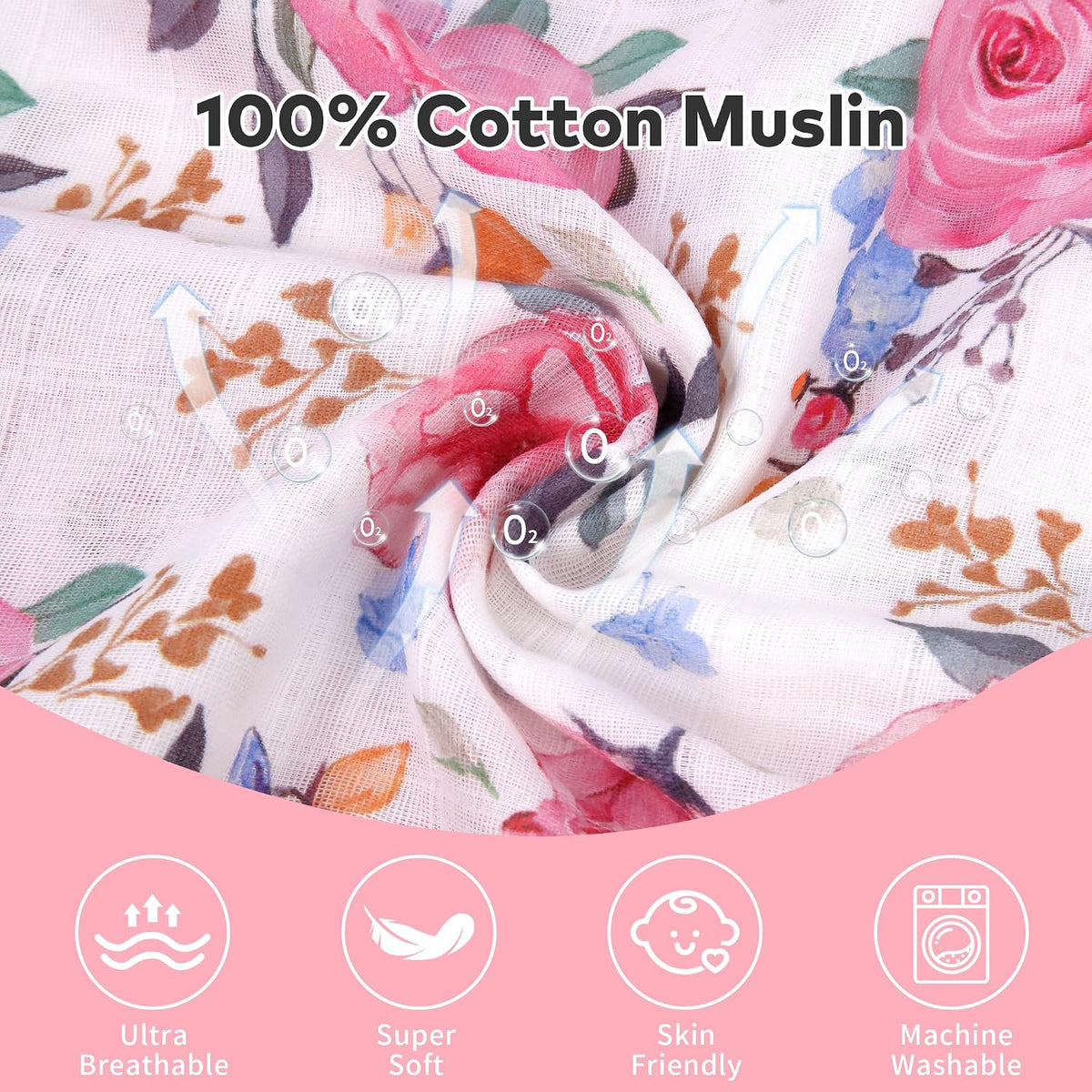 Car Seat Cover Baby Girl, 100% Cotton Muslin Infant Carseat Canopy