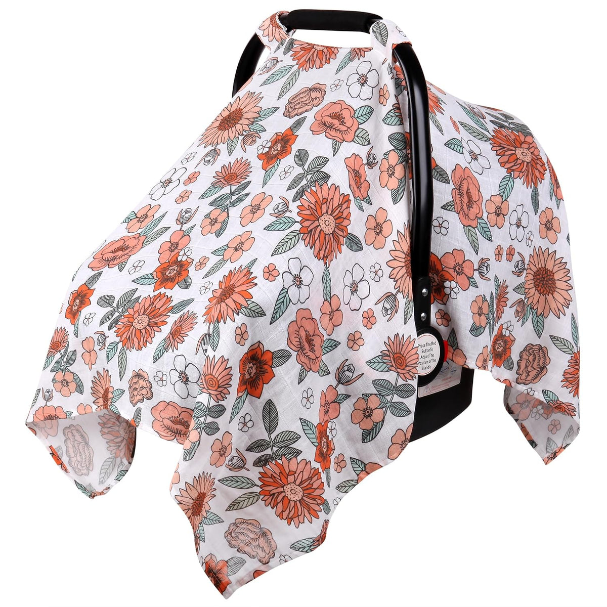Car Seat Cover Baby Girl, 100% Cotton Muslin Infant Carseat Canopy