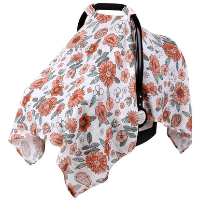 Car Seat Cover Baby Girl, 100% Cotton Muslin Infant Carseat Canopy