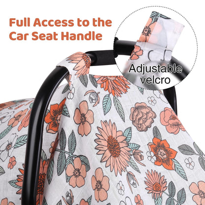 Car Seat Cover Baby Girl, 100% Cotton Muslin Infant Carseat Canopy