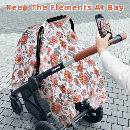 Car Seat Cover Baby Girl, 100% Cotton Muslin Infant Carseat Canopy