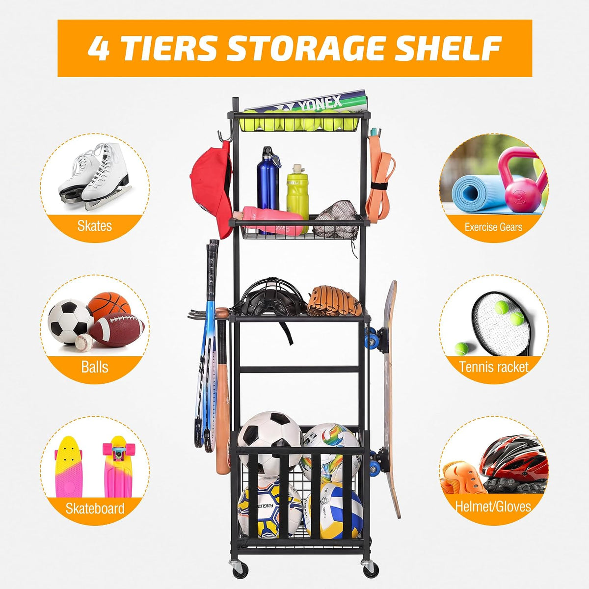 Sports Equipment Storage for Garage, Ball Storage Organizer