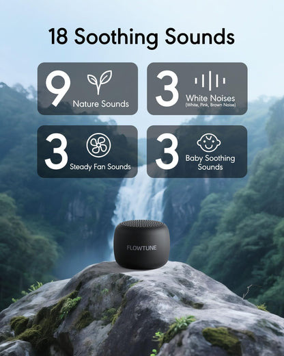 FLOWTUNE Sound Machine White Noise Machine for Baby Adults, 18 Non-looping Sounds, Timer, Memory Function, Portable Sleep Sound Therapy Gift (Black)