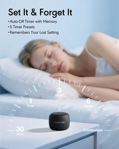 FLOWTUNE Sound Machine White Noise Machine for Baby Adults, 18 Non-looping Sounds, Timer, Memory Function, Portable Sleep Sound Therapy Gift (Black)