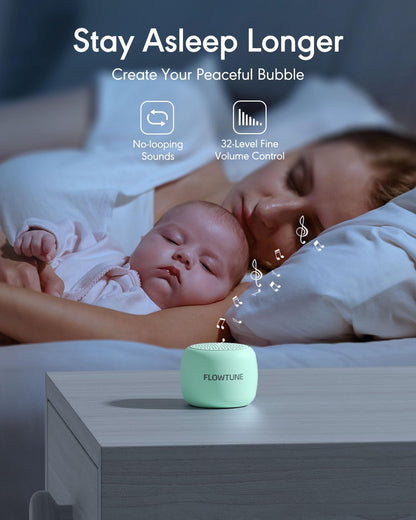 FLOWTUNE Sound Machine White Noise Machine for Baby Adults, 18 Non-looping Sounds, Timer, Memory Function, Portable Sleep Sound Therapy Gift (Black)
