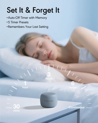 FLOWTUNE Sound Machine White Noise Machine for Baby Adults, 18 Non-looping Sounds, Timer, Memory Function, Portable Sleep Sound Therapy Gift (Black)