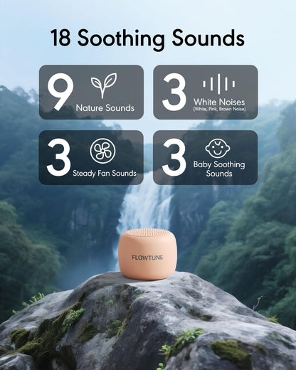 FLOWTUNE Sound Machine White Noise Machine for Baby Adults, 18 Non-looping Sounds, Timer, Memory Function, Portable Sleep Sound Therapy Gift (Black)