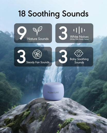 FLOWTUNE Sound Machine White Noise Machine for Baby Adults, 18 Non-looping Sounds, Timer, Memory Function, Portable Sleep Sound Therapy Gift (Black)