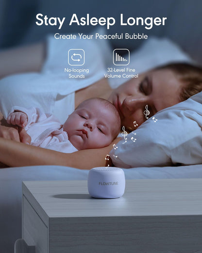 FLOWTUNE Sound Machine White Noise Machine for Baby Adults, 18 Non-looping Sounds, Timer, Memory Function, Portable Sleep Sound Therapy Gift (Black)
