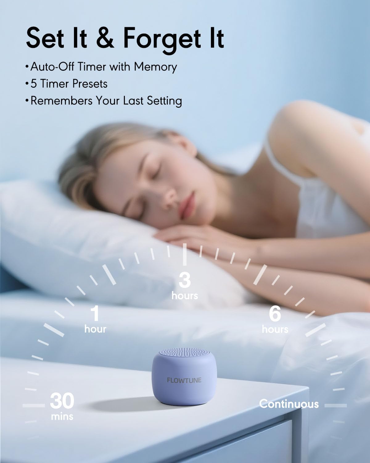 FLOWTUNE Sound Machine White Noise Machine for Baby Adults, 18 Non-looping Sounds, Timer, Memory Function, Portable Sleep Sound Therapy Gift (Black)