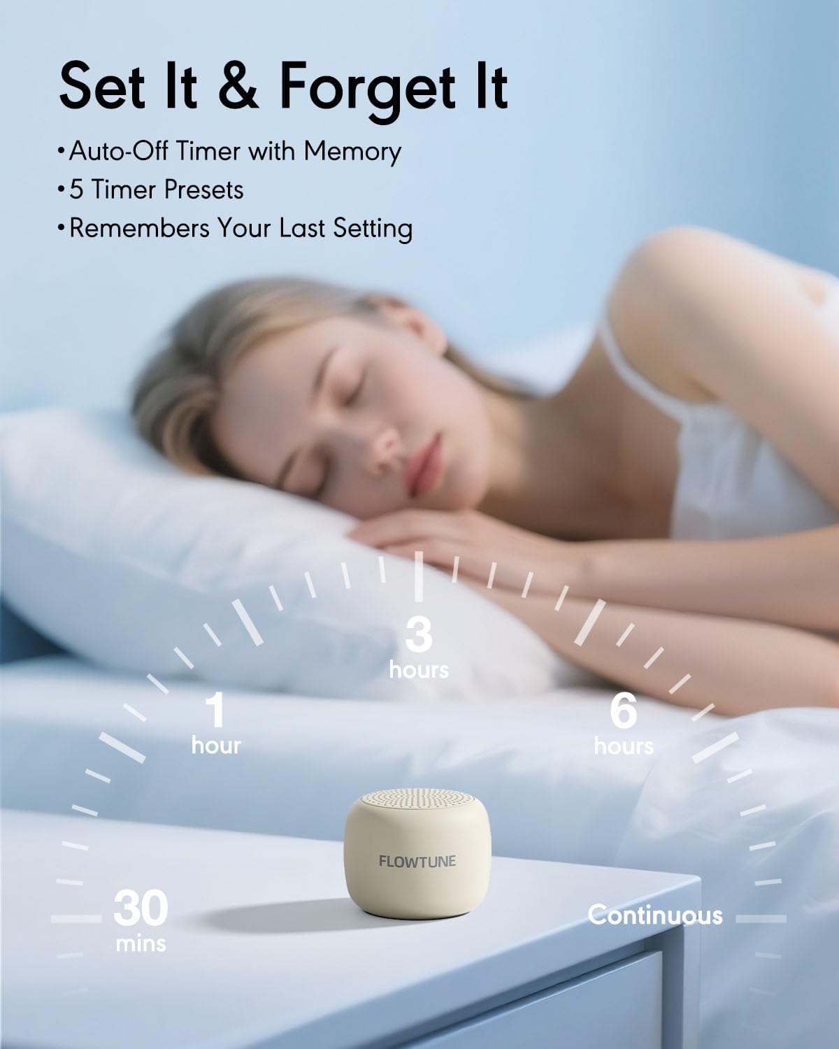FLOWTUNE Sound Machine White Noise Machine for Baby Adults, 18 Non-looping Sounds, Timer, Memory Function, Portable Sleep Sound Therapy Gift (Black)