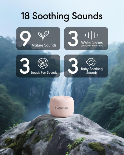 FLOWTUNE Sound Machine White Noise Machine for Baby Adults, 18 Non-looping Sounds, Timer, Memory Function, Portable Sleep Sound Therapy Gift (Black)
