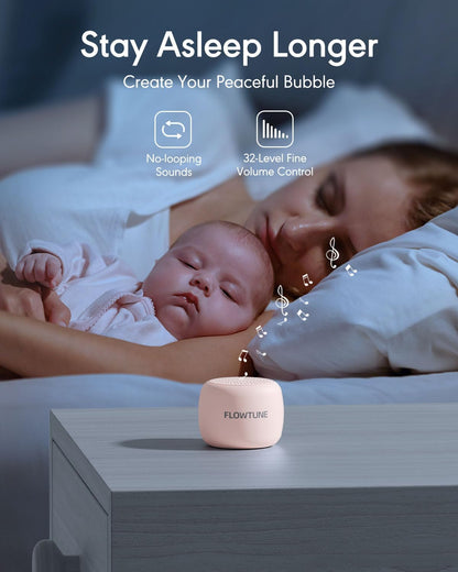 FLOWTUNE Sound Machine White Noise Machine for Baby Adults, 18 Non-looping Sounds, Timer, Memory Function, Portable Sleep Sound Therapy Gift (Black)