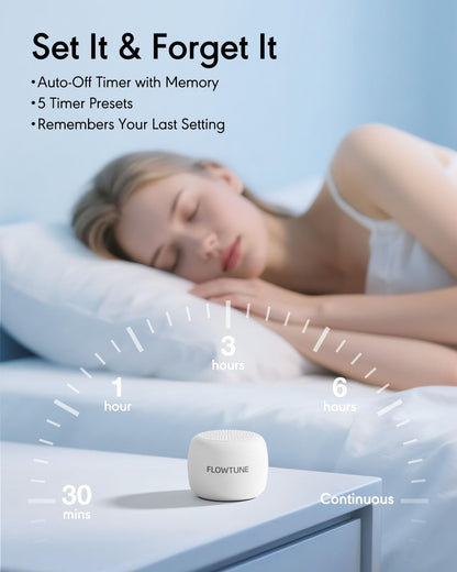 FLOWTUNE Sound Machine White Noise Machine for Baby Adults, 18 Non-looping Sounds, Timer, Memory Function, Portable Sleep Sound Therapy Gift (Black)