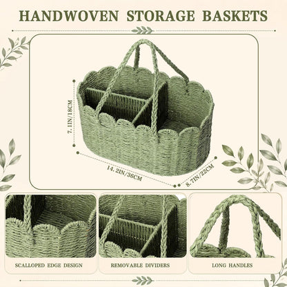 Handwoven Rattan Diaper Caddy Organizer Sage Green Scalloped Basket