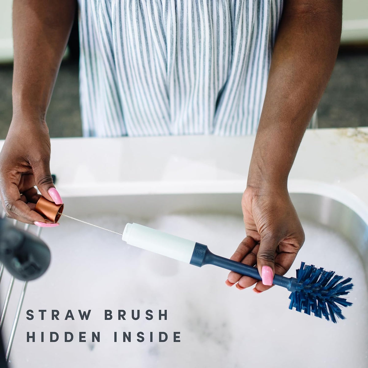 Brite Limited Edition 2-in-1 Straw and Bottle Brush Set, Sleek and Stylish Bottle Cleaner Brush with 360-Degree Bristles and Hidden Straw Brush