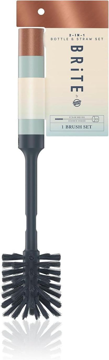 Brite Limited Edition 2-in-1 Straw and Bottle Brush Set, Sleek and Stylish Bottle Cleaner Brush with 360-Degree Bristles and Hidden Straw Brush