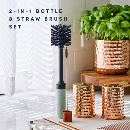 Brite Limited Edition 2-in-1 Straw and Bottle Brush Set, Sleek and Stylish Bottle Cleaner Brush with 360-Degree Bristles and Hidden Straw Brush