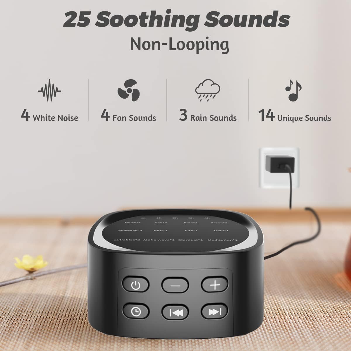Sleep White Noise Sound Machines with 25 Soothing Sounds 36 Volume Levels 5 Timers Visible Sound Catalog Portable Size Memory Function for Home Office and Travel