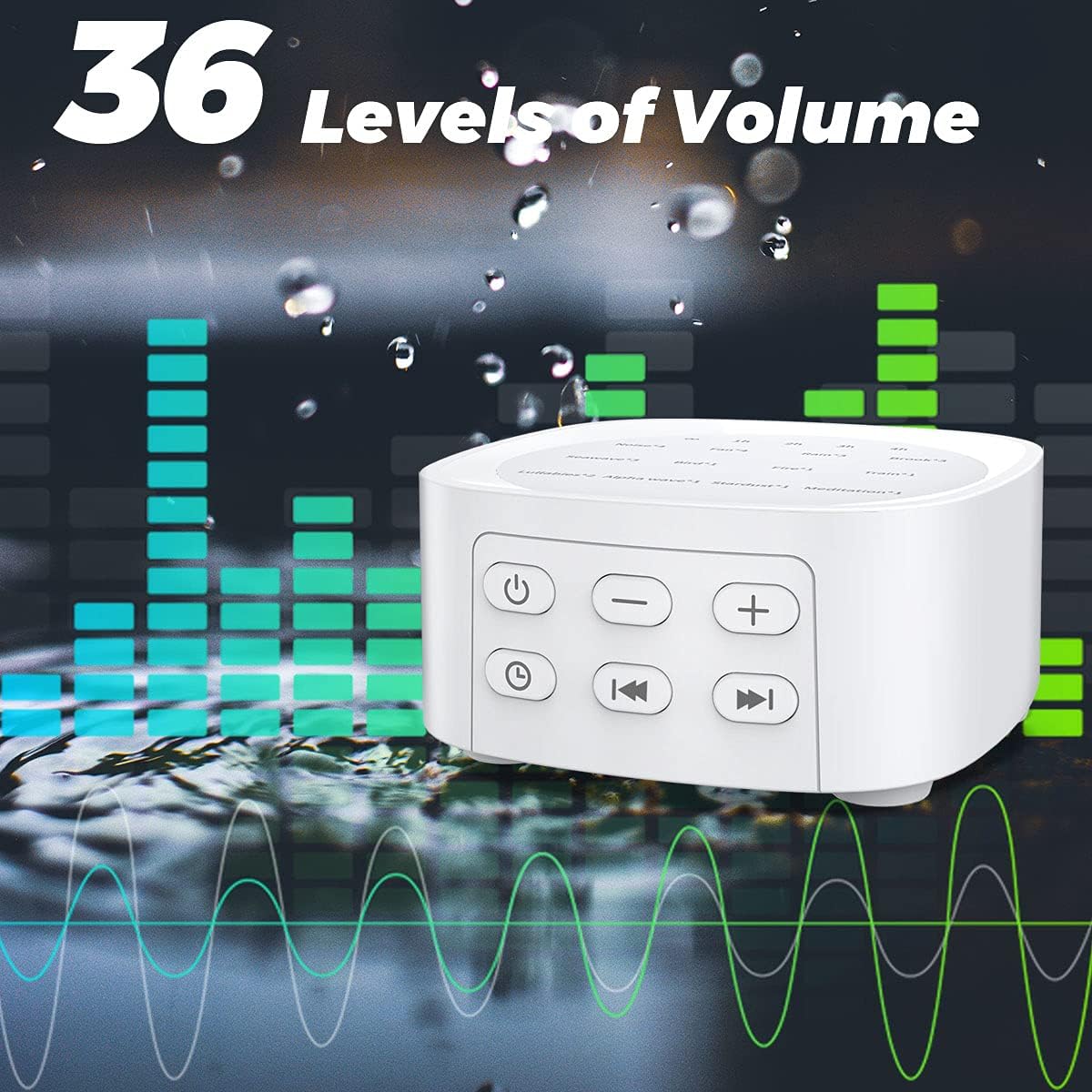 Sleep White Noise Sound Machines with 25 Soothing Sounds 36 Volume Levels 5 Timers Visible Sound Catalog Portable Size Memory Function for Home Office and Travel