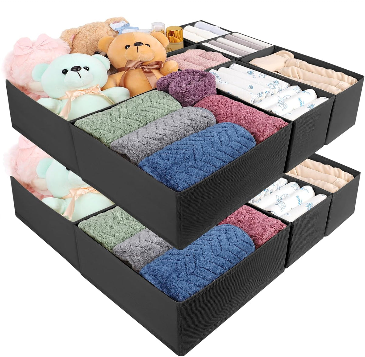 Drawer Organizer Clothes, 16 Pack Dresser Organizer Bins, Foldable Closet Organizers and Storage Fabric Dresser Bins, Shallow Drawer Dividers for Clothing, Underwears, Socks, Tie