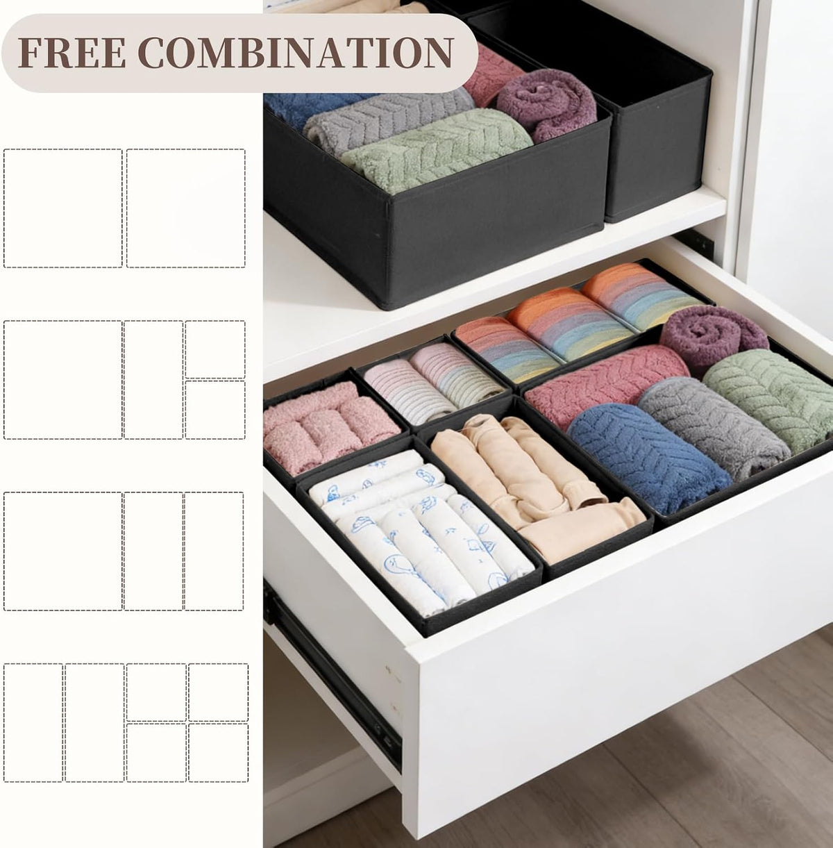 Drawer Organizer Clothes, 16 Pack Dresser Organizer Bins, Foldable Closet Organizers and Storage Fabric Dresser Bins, Shallow Drawer Dividers for Clothing, Underwears, Socks, Tie