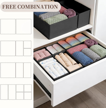 Drawer Organizer Clothes, 16 Pack Dresser Organizer Bins, Foldable Closet Organizers and Storage Fabric Dresser Bins, Shallow Drawer Dividers for Clothing, Underwears, Socks, Tie