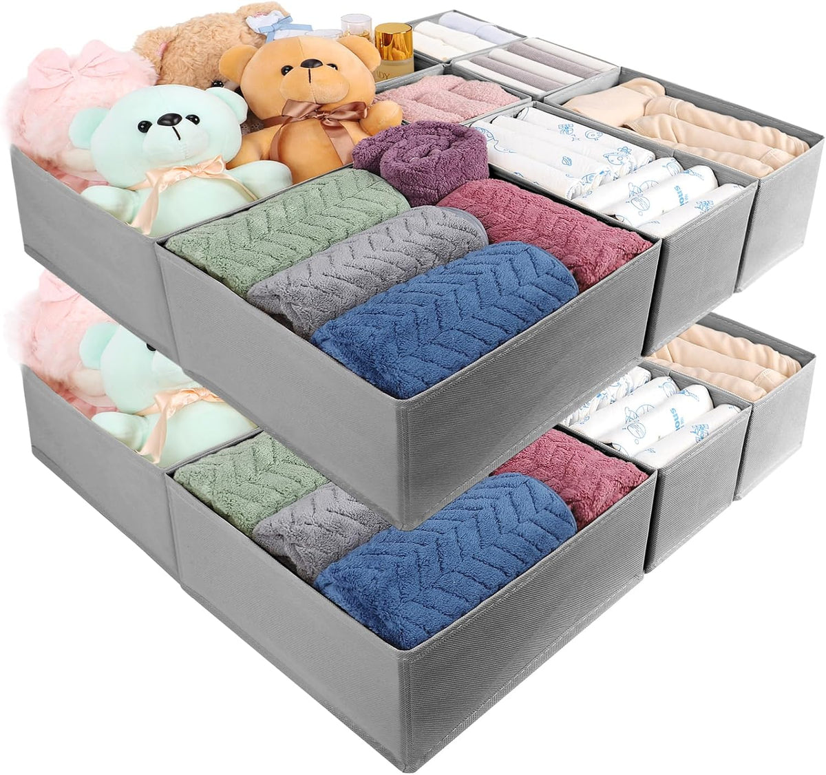 Drawer Organizer Clothes, 16 Pack Dresser Organizer Bins, Foldable Closet Organizers and Storage Fabric Dresser Bins, Shallow Drawer Dividers for Clothing, Underwears, Socks, Tie