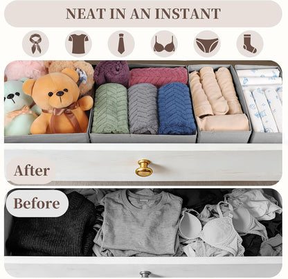 Drawer Organizer Clothes, 16 Pack Dresser Organizer Bins, Foldable Closet Organizers and Storage Fabric Dresser Bins, Shallow Drawer Dividers for Clothing, Underwears, Socks, Tie