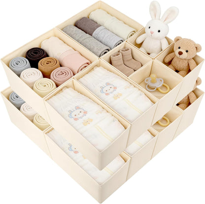 Drawer Organizer Clothes, 16 Pack Dresser Organizer Bins, Foldable Closet Organizers and Storage Fabric Dresser Bins, Shallow Drawer Dividers for Clothing, Underwears, Socks, Tie