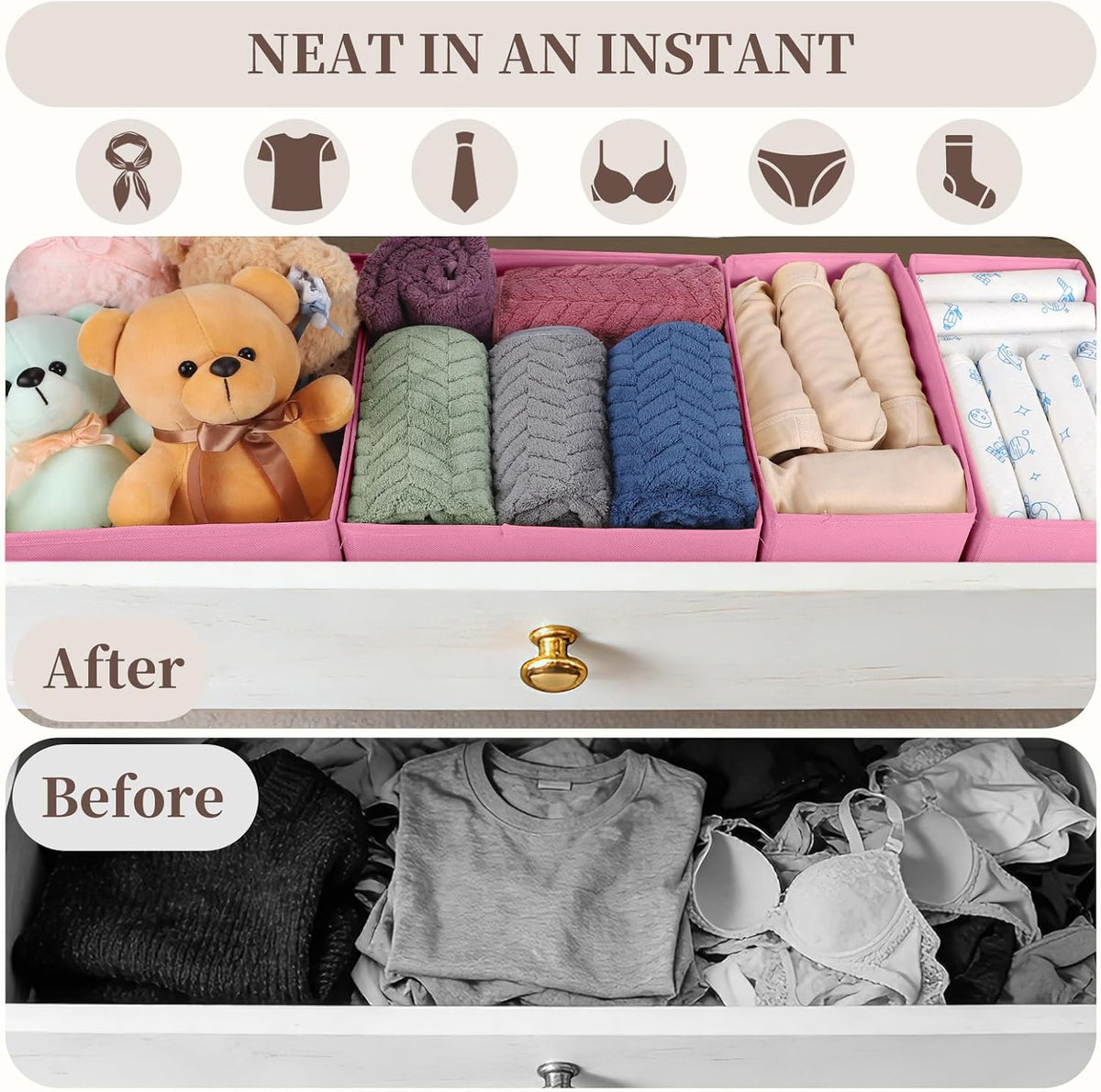 Drawer Organizer Clothes, 16 Pack Dresser Organizer Bins, Foldable Closet Organizers and Storage Fabric Dresser Bins, Shallow Drawer Dividers for Clothing, Underwears, Socks, Tie