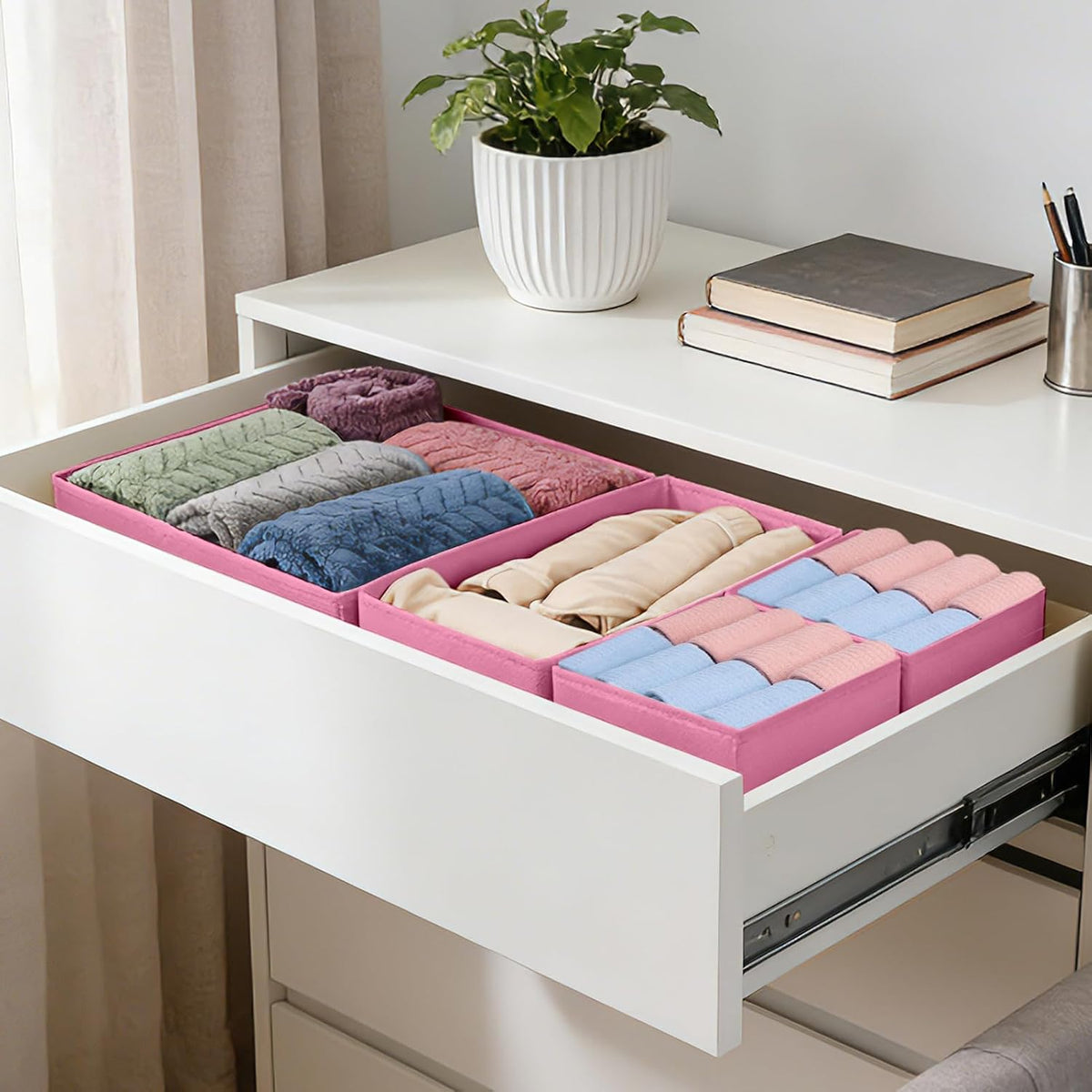 Drawer Organizer Clothes, 16 Pack Dresser Organizer Bins, Foldable Closet Organizers and Storage Fabric Dresser Bins, Shallow Drawer Dividers for Clothing, Underwears, Socks, Tie