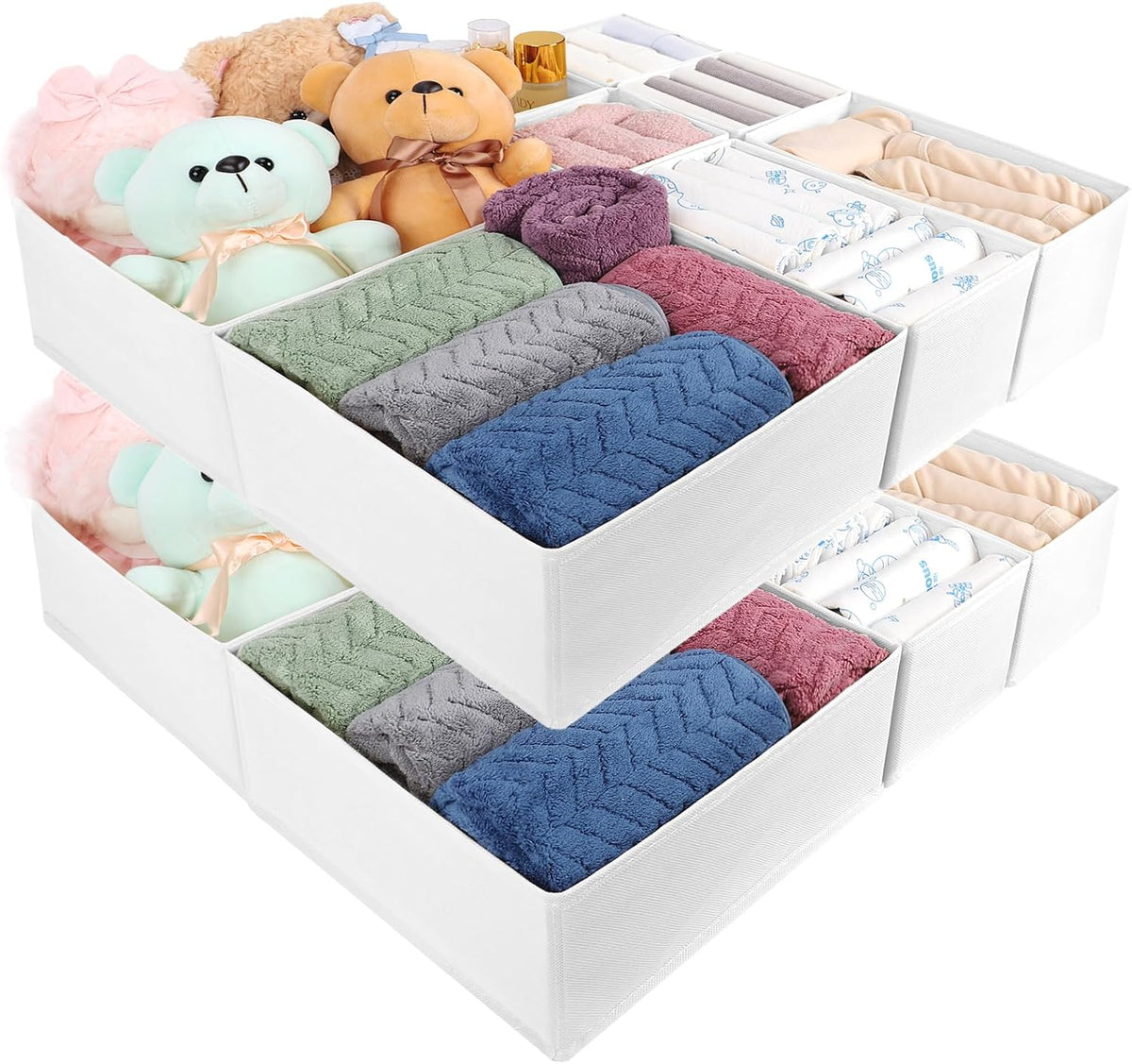 Drawer Organizer Clothes, 16 Pack Dresser Organizer Bins, Foldable Closet Organizers and Storage Fabric Dresser Bins, Shallow Drawer Dividers for Clothing, Underwears, Socks, Tie