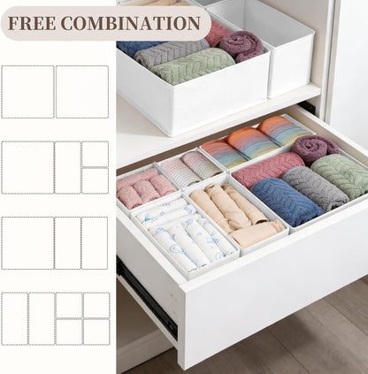 Drawer Organizer Clothes, 16 Pack Dresser Organizer Bins, Foldable Closet Organizers and Storage Fabric Dresser Bins, Shallow Drawer Dividers for Clothing, Underwears, Socks, Tie