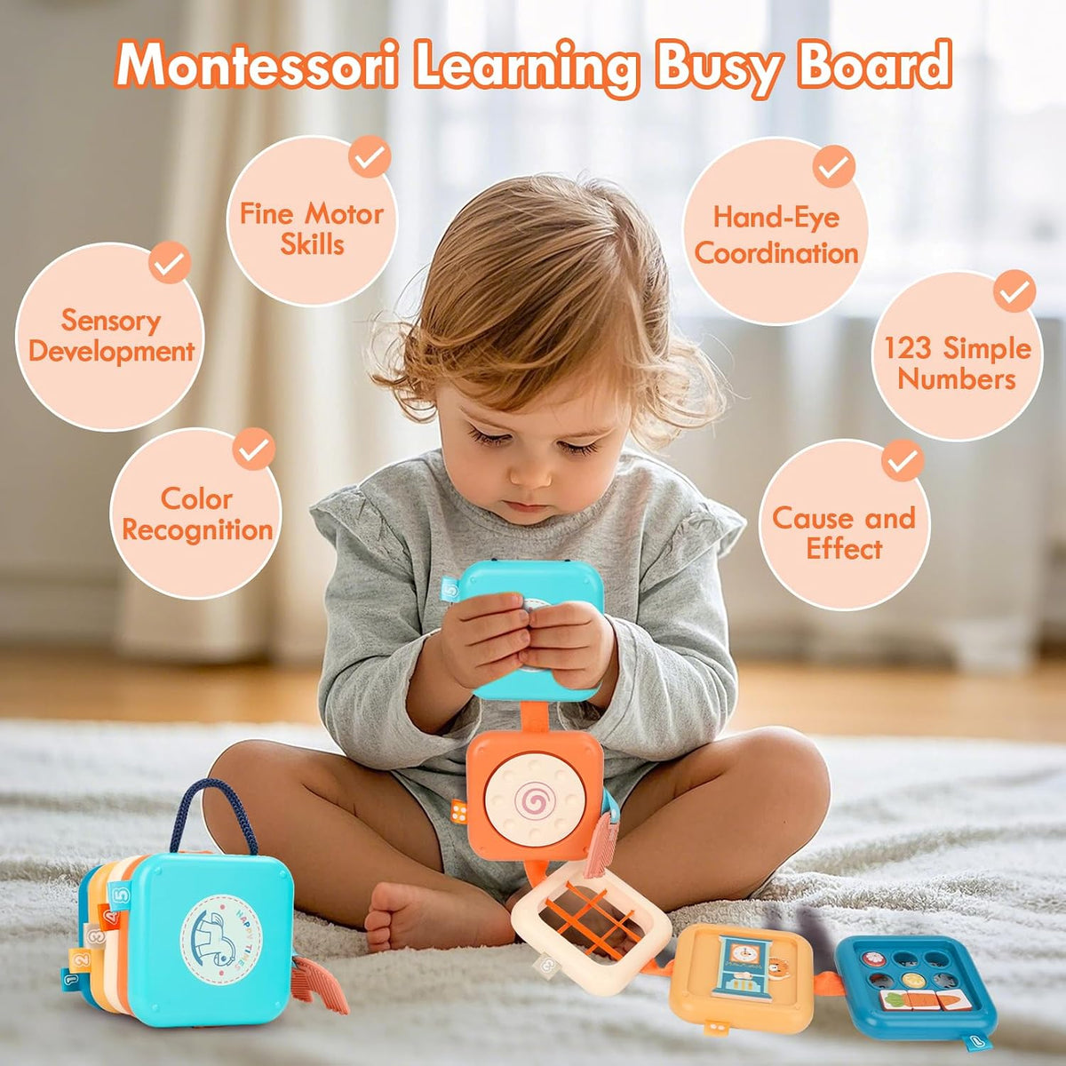 Busy Board Montessori Toy for 1 Year Old Boy Gifts, Travel Toys for Toddler 1-3, Sensory Activity Airplane Essential, Baby Boys Birthday Gift, Easter Basket & Stocking Stuffers