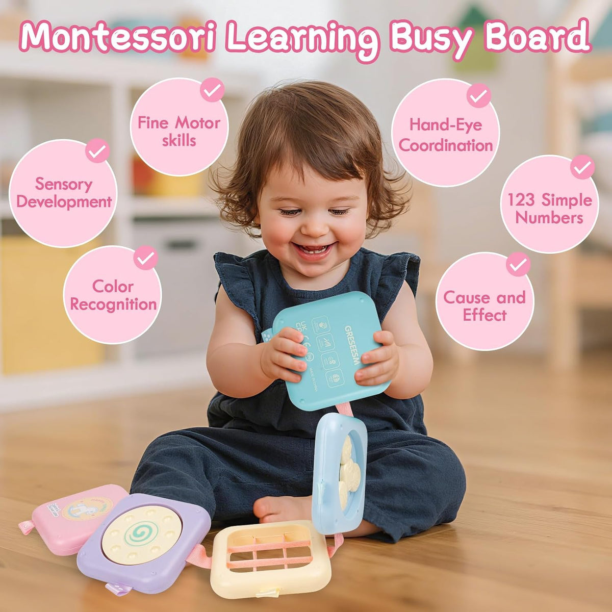 Busy Board Montessori Toy for 1 Year Old Boy Gifts, Travel Toys for Toddler 1-3, Sensory Activity Airplane Essential, Baby Boys Birthday Gift, Easter Basket & Stocking Stuffers