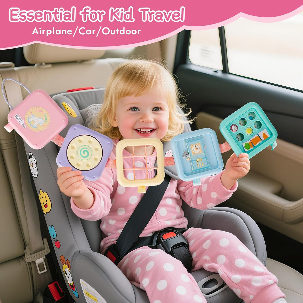Busy Board Montessori Toy for 1 Year Old Boy Gifts, Travel Toys for Toddler 1-3, Sensory Activity Airplane Essential, Baby Boys Birthday Gift, Easter Basket & Stocking Stuffers