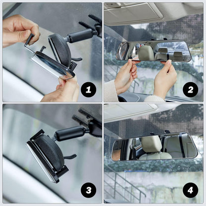 Rearview Mirror, 12 Inch Panoramic Interior Clip-on Wide Angle Convex Universal Rear View Mirror to Reduce Blind Spot Effectively for More Car SUV Trucks -Clear