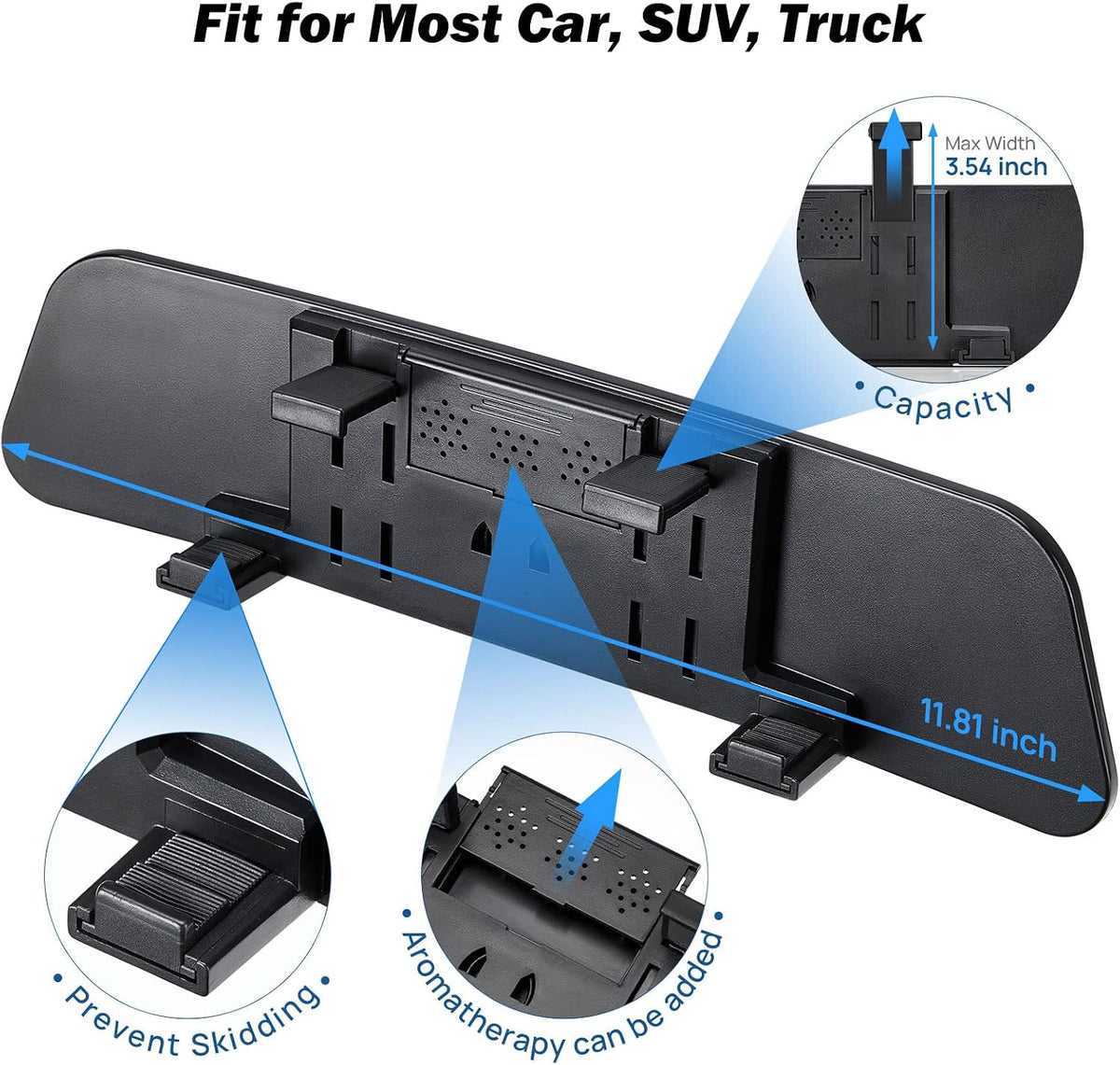 Rearview Mirror, 12 Inch Panoramic Interior Clip-on Wide Angle Convex Universal Rear View Mirror to Reduce Blind Spot Effectively for More Car SUV Trucks -Clear