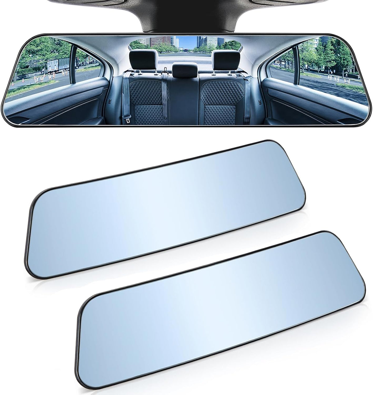 Rearview Mirror, 12 Inch Panoramic Interior Clip-on Wide Angle Convex Universal Rear View Mirror to Reduce Blind Spot Effectively for More Car SUV Trucks -Clear