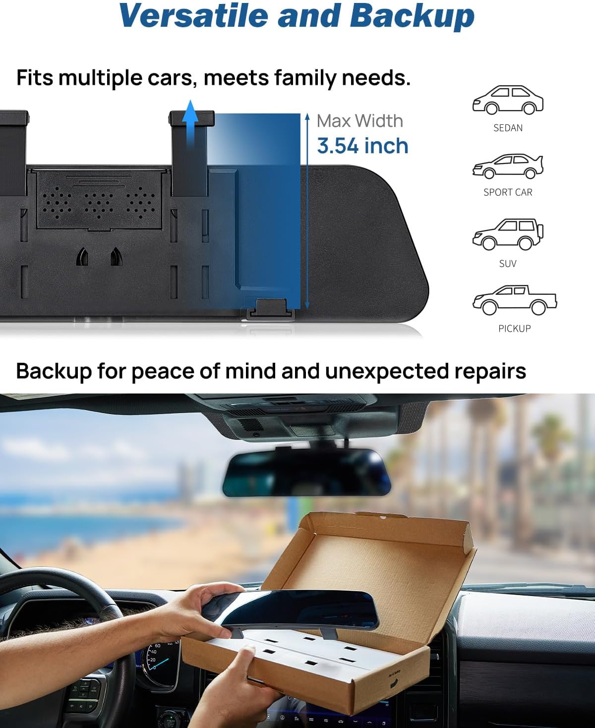 Rearview Mirror, 12 Inch Panoramic Interior Clip-on Wide Angle Convex Universal Rear View Mirror to Reduce Blind Spot Effectively for More Car SUV Trucks -Clear