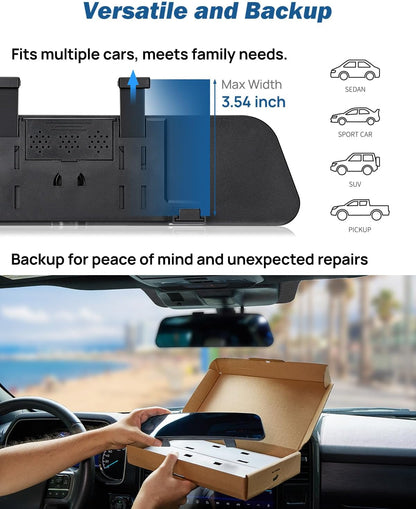 Rearview Mirror, 12 Inch Panoramic Interior Clip-on Wide Angle Convex Universal Rear View Mirror to Reduce Blind Spot Effectively for More Car SUV Trucks -Clear