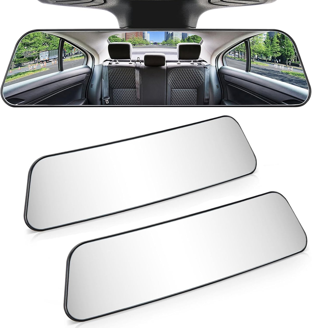 Rearview Mirror, 12 Inch Panoramic Interior Clip-on Wide Angle Convex Universal Rear View Mirror to Reduce Blind Spot Effectively for More Car SUV Trucks -Clear