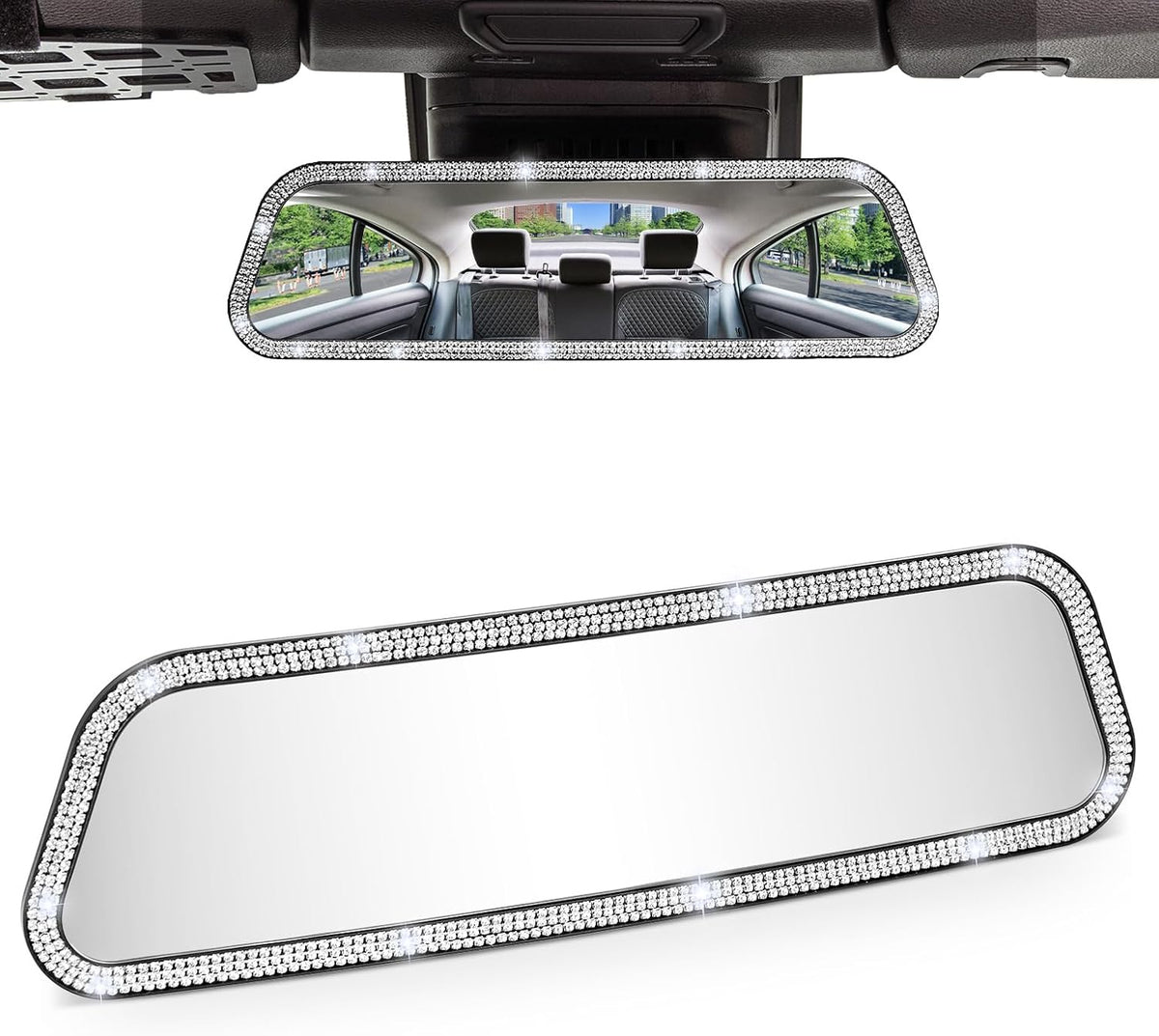 Rearview Mirror, 12 Inch Panoramic Interior Clip-on Wide Angle Convex Universal Rear View Mirror to Reduce Blind Spot Effectively for More Car SUV Trucks -Clear