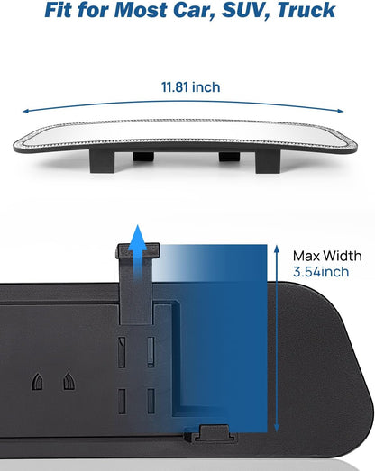 Rearview Mirror, 12 Inch Panoramic Interior Clip-on Wide Angle Convex Universal Rear View Mirror to Reduce Blind Spot Effectively for More Car SUV Trucks -Clear