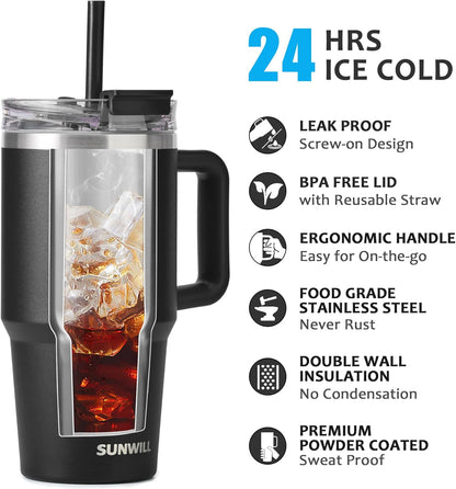 Travel Coffee Mug with Lid, 20 oz Tumbler with Handle and Straw Leak Proof, Stainless Steel Cup Insulated for Office & Gym, Cupholder Friendly, Powder Coated Pink